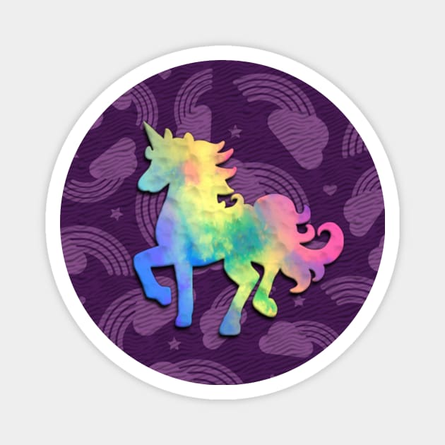 Colorful unicorn in purple yellow orange green blue pink Magnet by KK-Royal